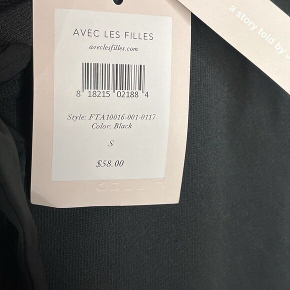 Avec Les Filles Cropped Short Sleeve Hooded Sweatshirt Top Black Womens Small - Picture 7 of 8